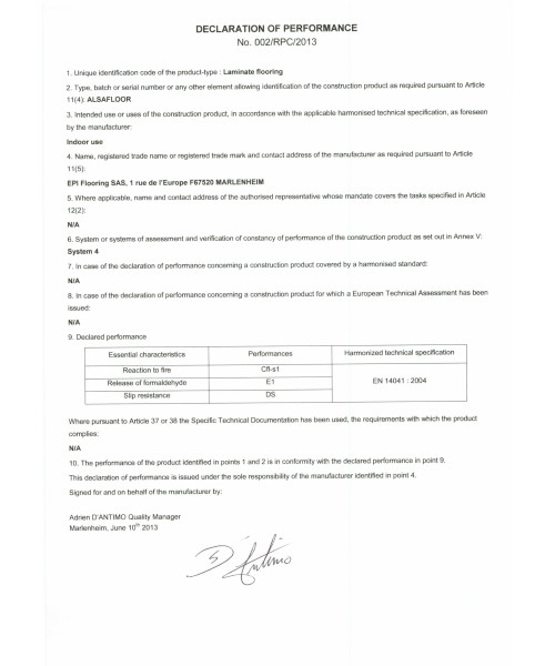 Сертификат Alsapan